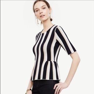 Ann Taylor Striped Peplum Sweater Sz M